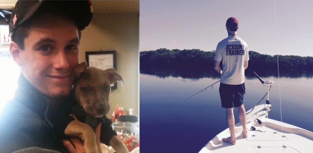 Taylor with his dog and fishing