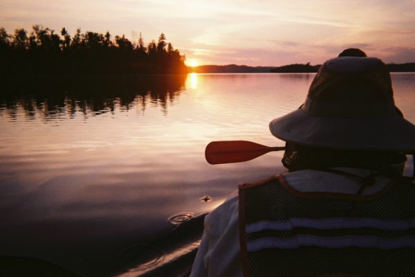 canoeing at sunset
