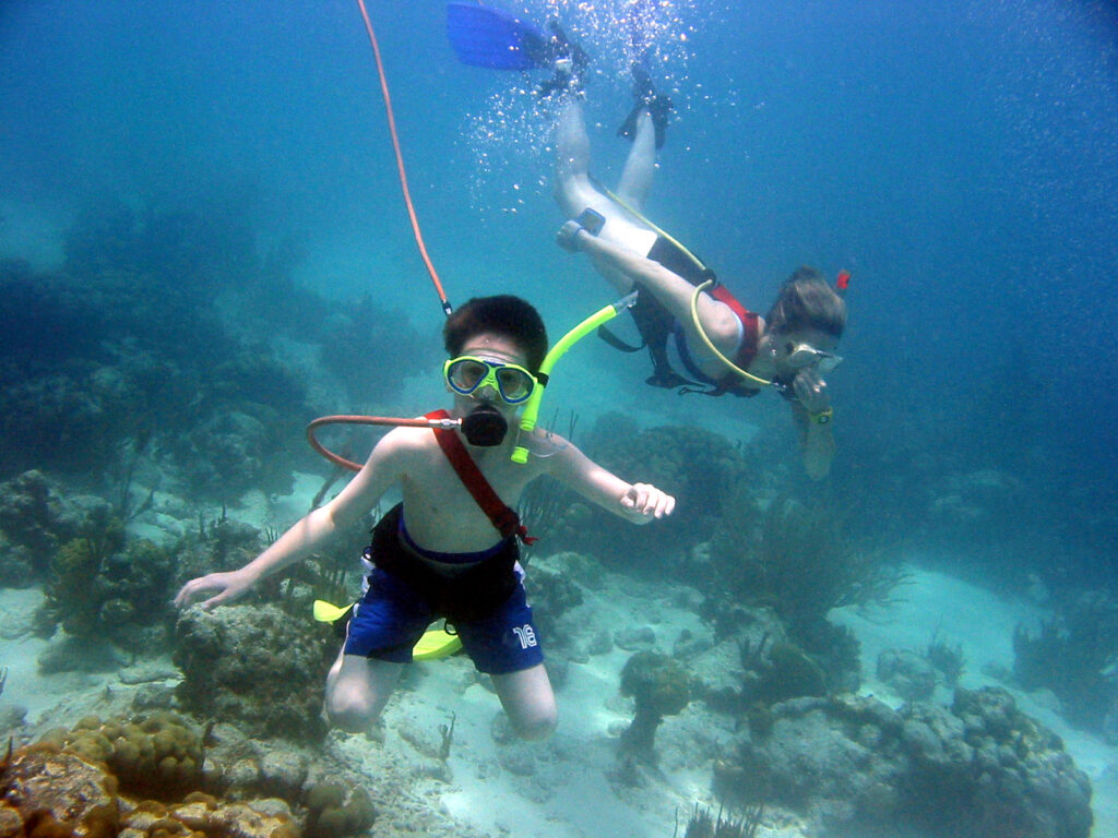 Taylor underwater, scuba diving